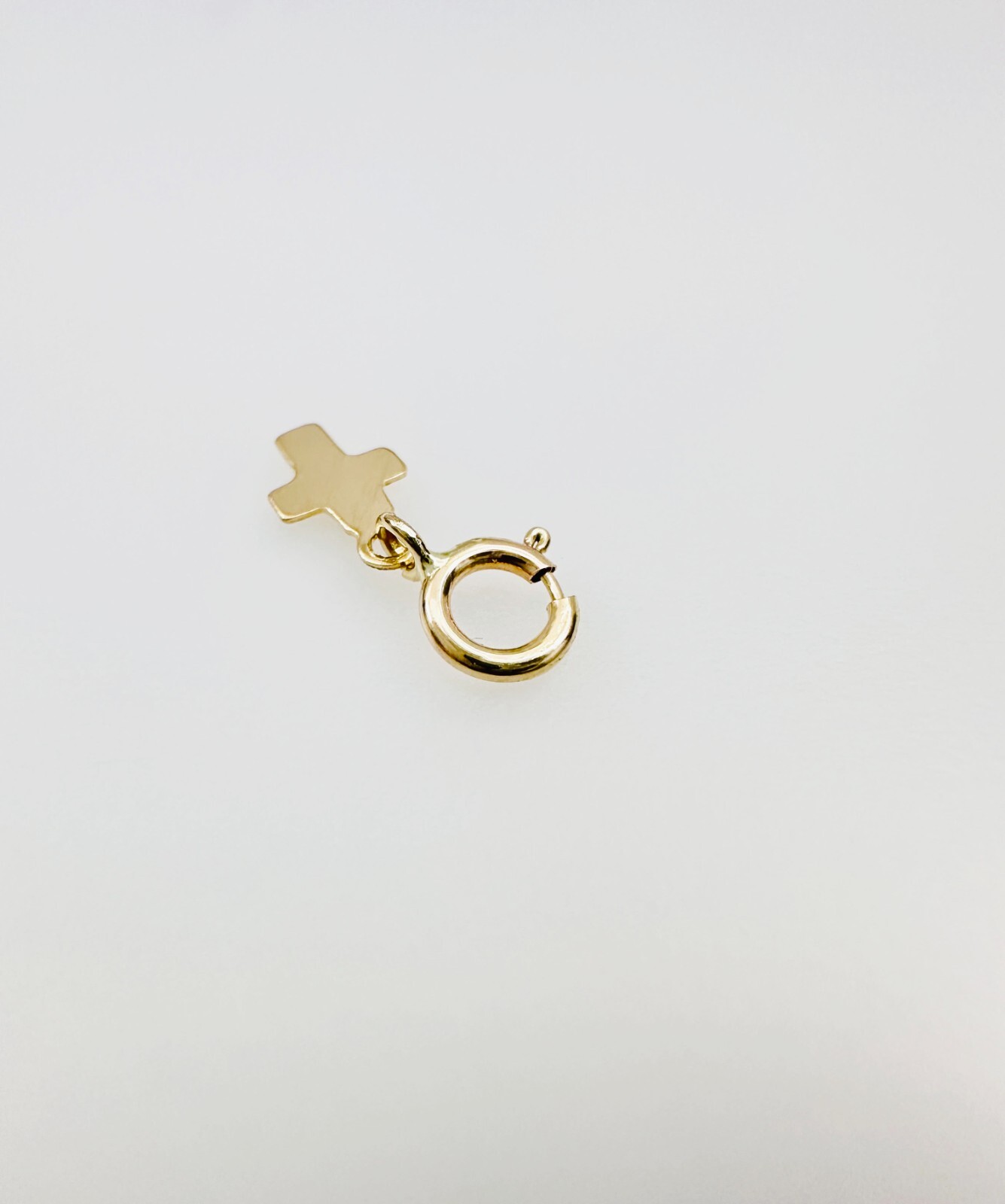 14K Solid Yellow Gold Teeny Tiny Cross Charm Pendant w/Spring Clasp