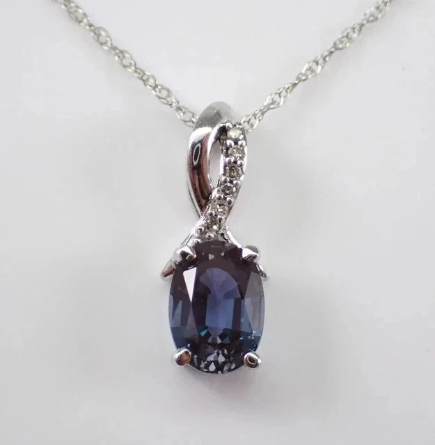 1.50Ct Oval Lab Created Alexandrite Solitaire Pendant 14K White Gold Plated 18″