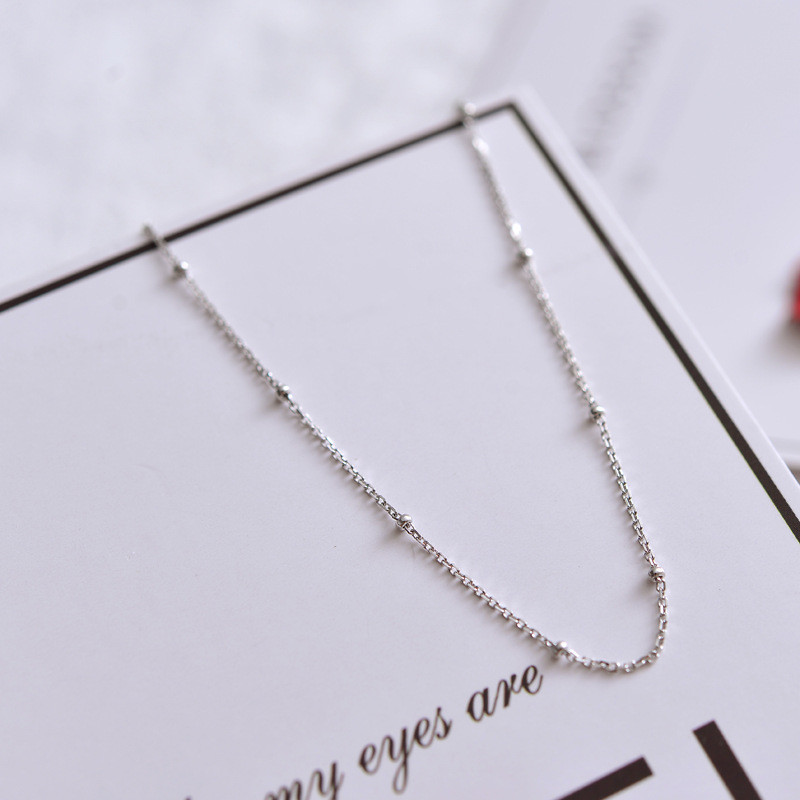 Woman Real S925 Sterling Silver Station Beads Balls Chain Choker Beans Necklace