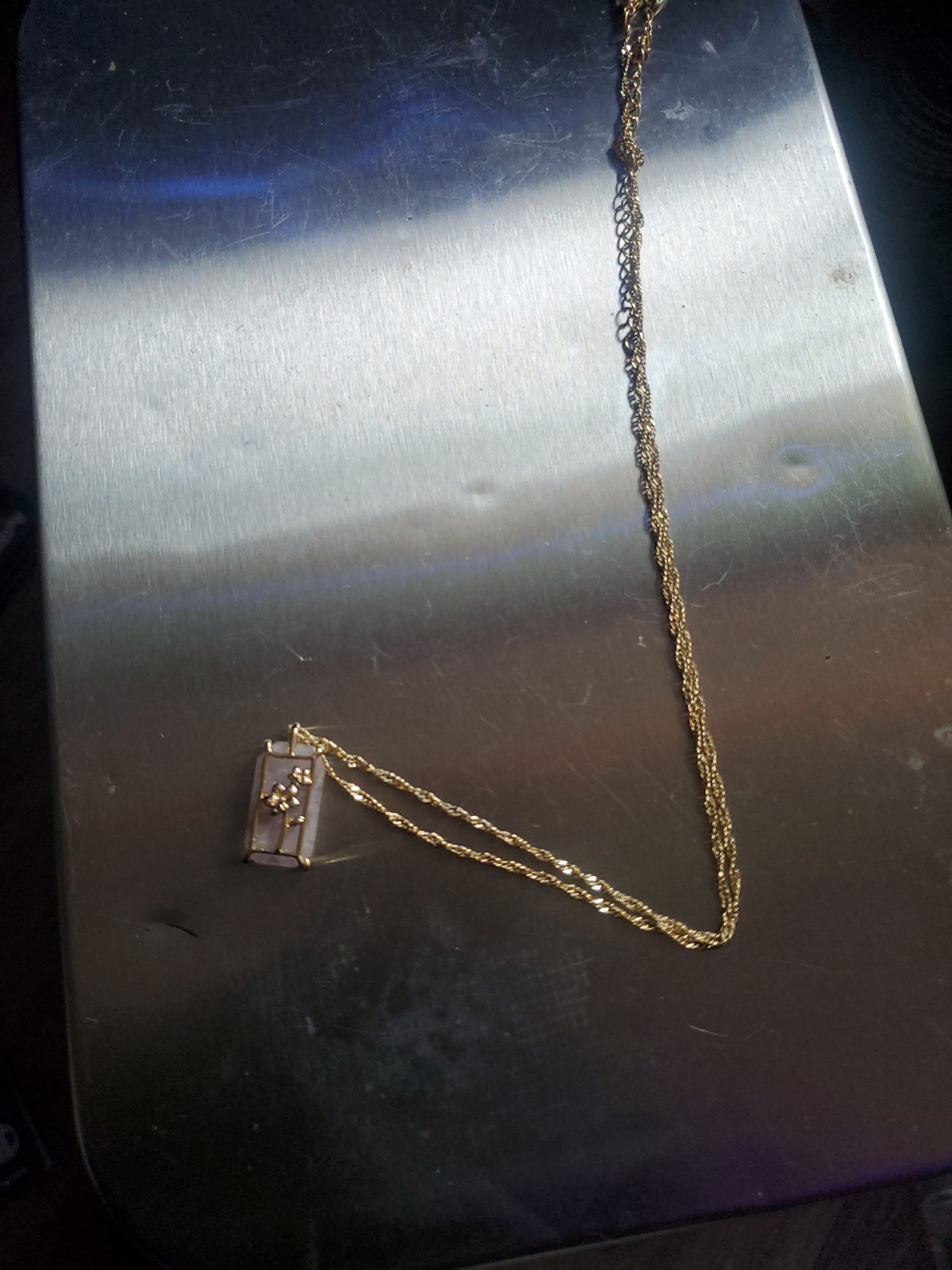 10k gold chain 20 inch Clear Quartz Pendant Flower