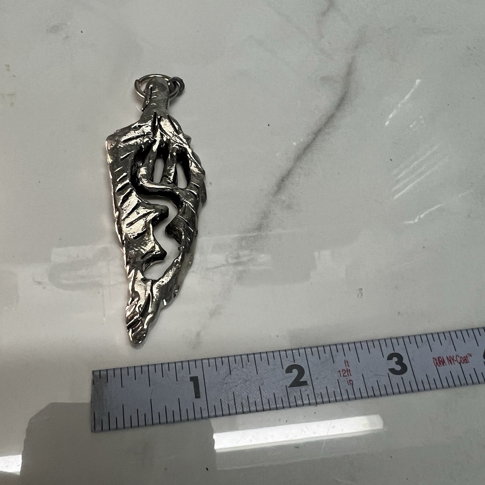 Weme signed 1989 pendant 3″ Silvertone leaf? (no necklace) 1980’s VTG metal