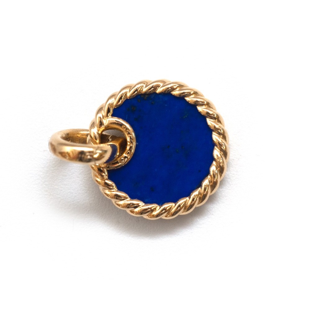 DAVID YURMAN 18K Gold & Lapis Lazuli Elements Disc 15.5mm Pendant New Authentic