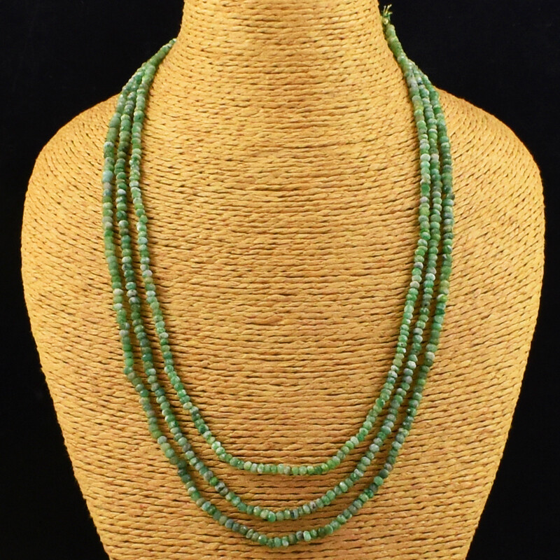 Faceted 155.00 Cts Natural 3 Line Amazonite Round Shape Beads Necklace NK 18E145