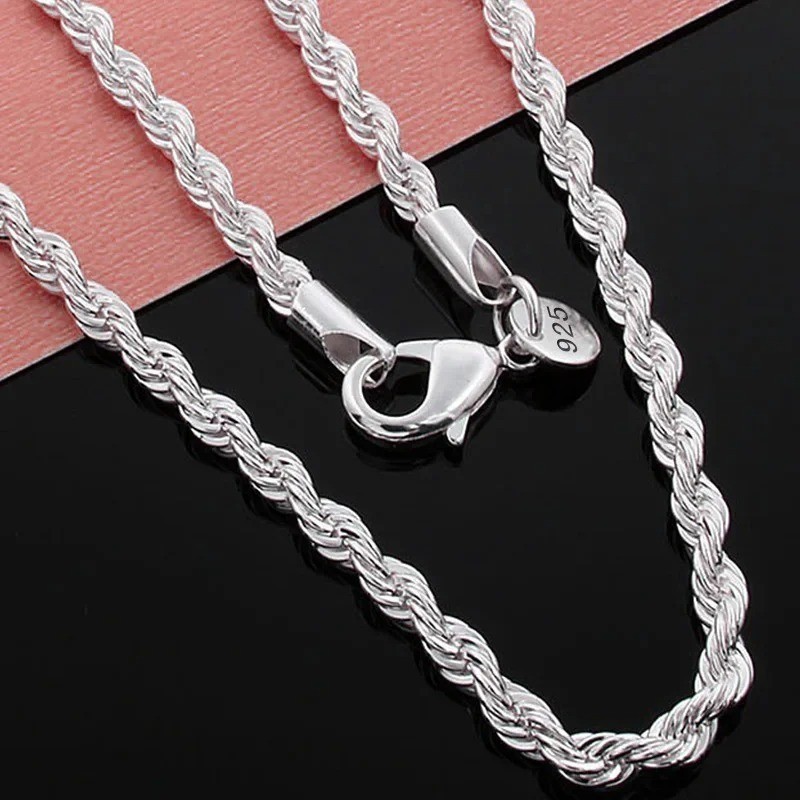 925 Sterling Silver Italian Rope Chain Men’s Necklace 4mm – NEW