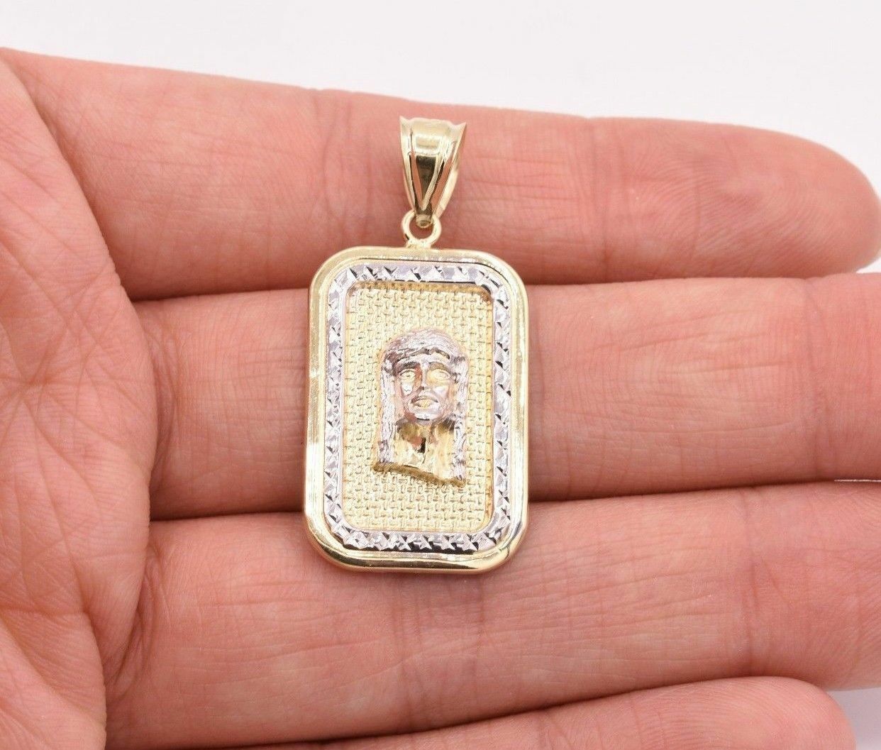 1 1/2″ Jesus Head Medallion Diamond Cut Pendant Real 10K Yellow White Gold