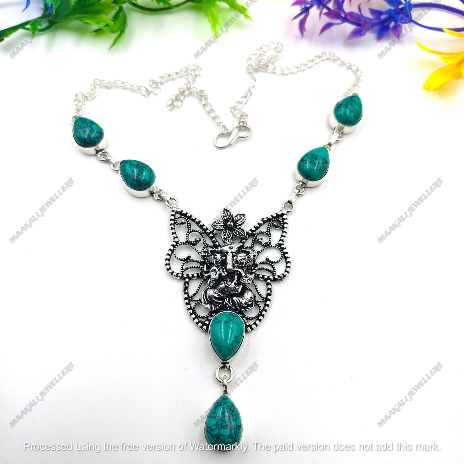 Bule Turquoise Gemstone Handmade 925 Sterling Silver Jewelry Necklace Sz-17-18″