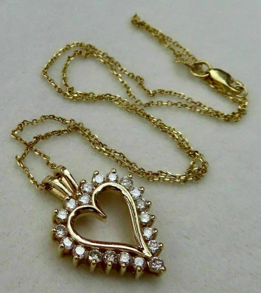 1CT Round Lab-Created Diamond Heart Pendant For Womens 14K Yellow Gold Plated
