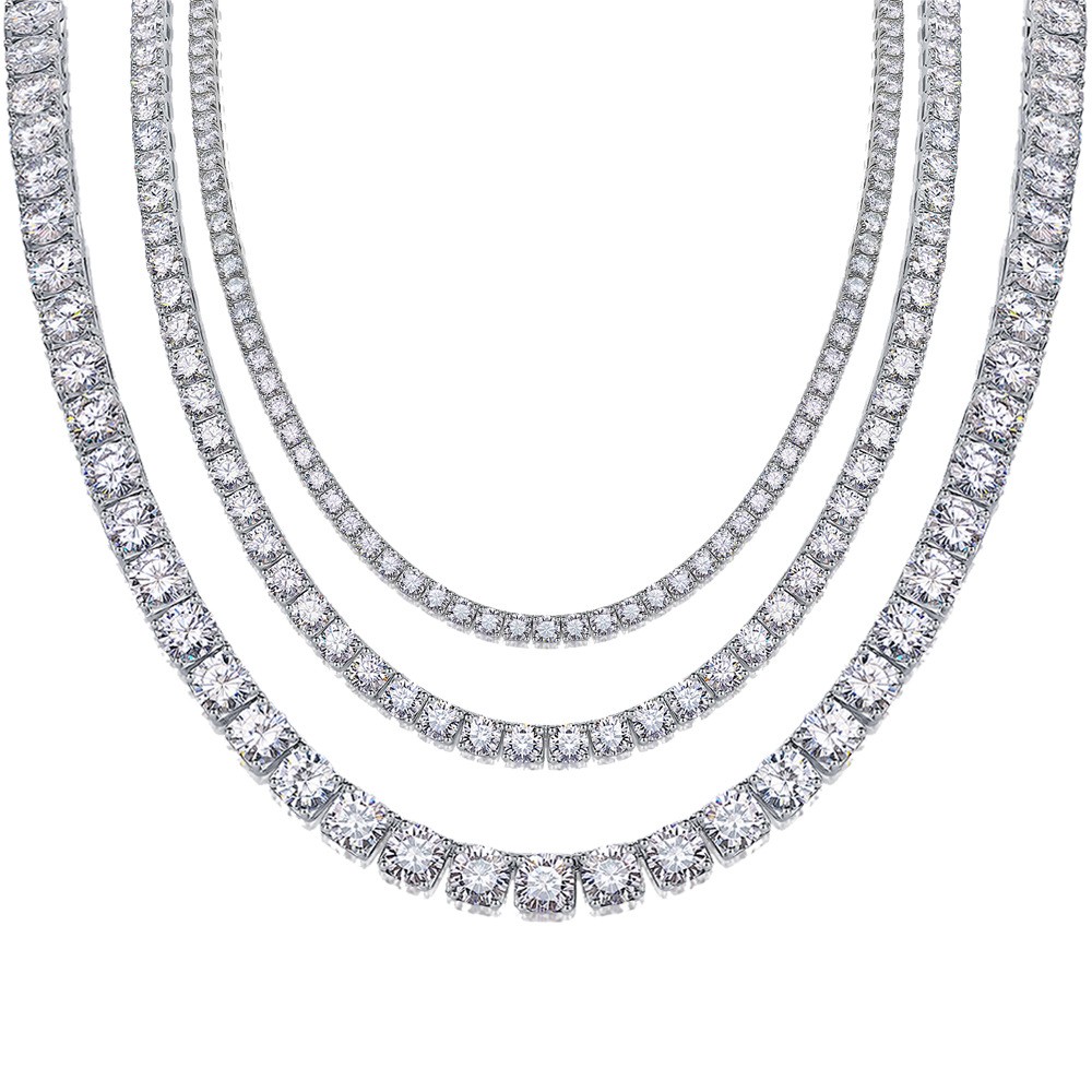 2-5mm Round Cut Moissanite Tennis Chain S925 Sterling Silver Bracelet Necklace