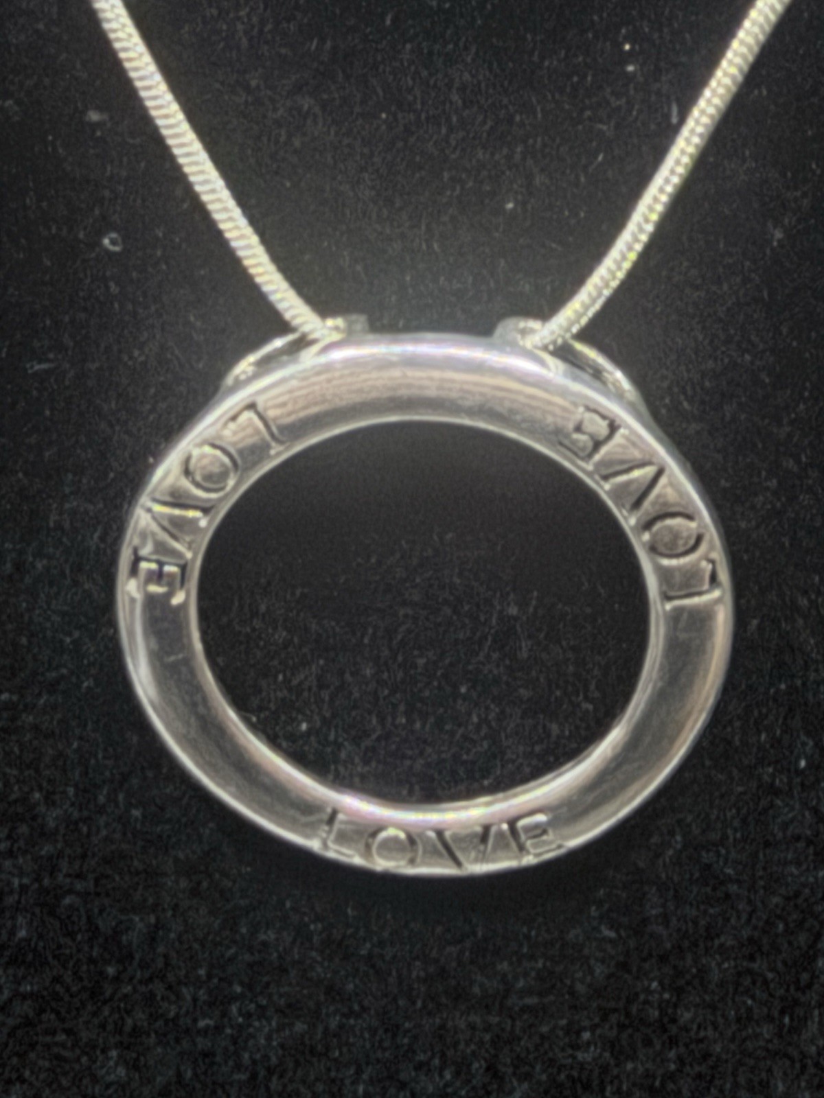 LOLA Signed 925 Sterling Silver Circle Pendant Snake Chain Necklace Lobster