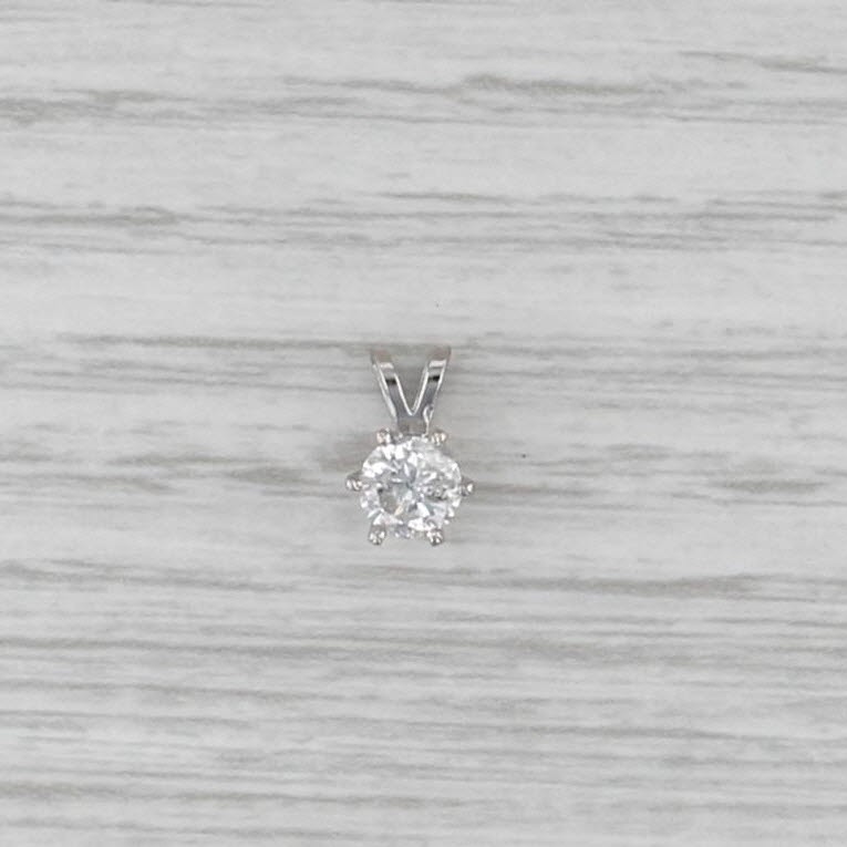 New 0.49ct Diamond Solitaire Pendant 14k White Gold 6 Prong Small Round Drop