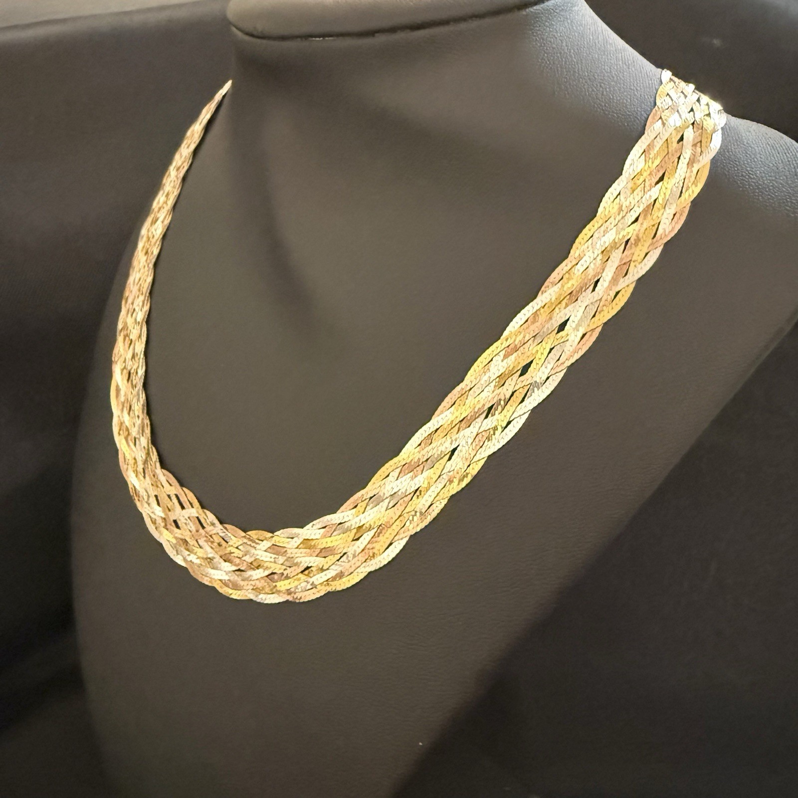 Karizia 925 Italy Tri Color Sterling Silver Braided Woven Necklace 16 Inch