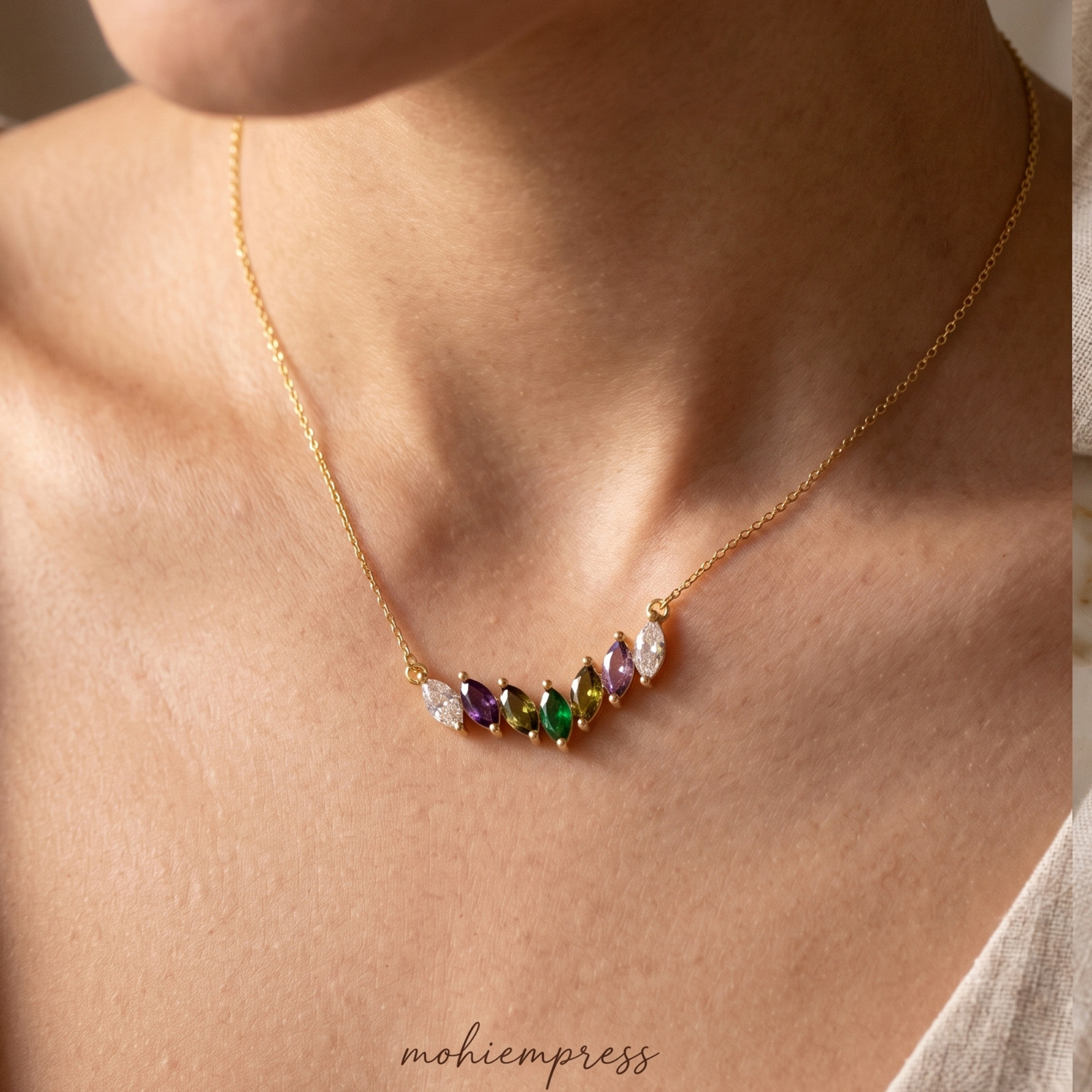 925 Sterling Silver Personalized Marquise Birthstone Necklace