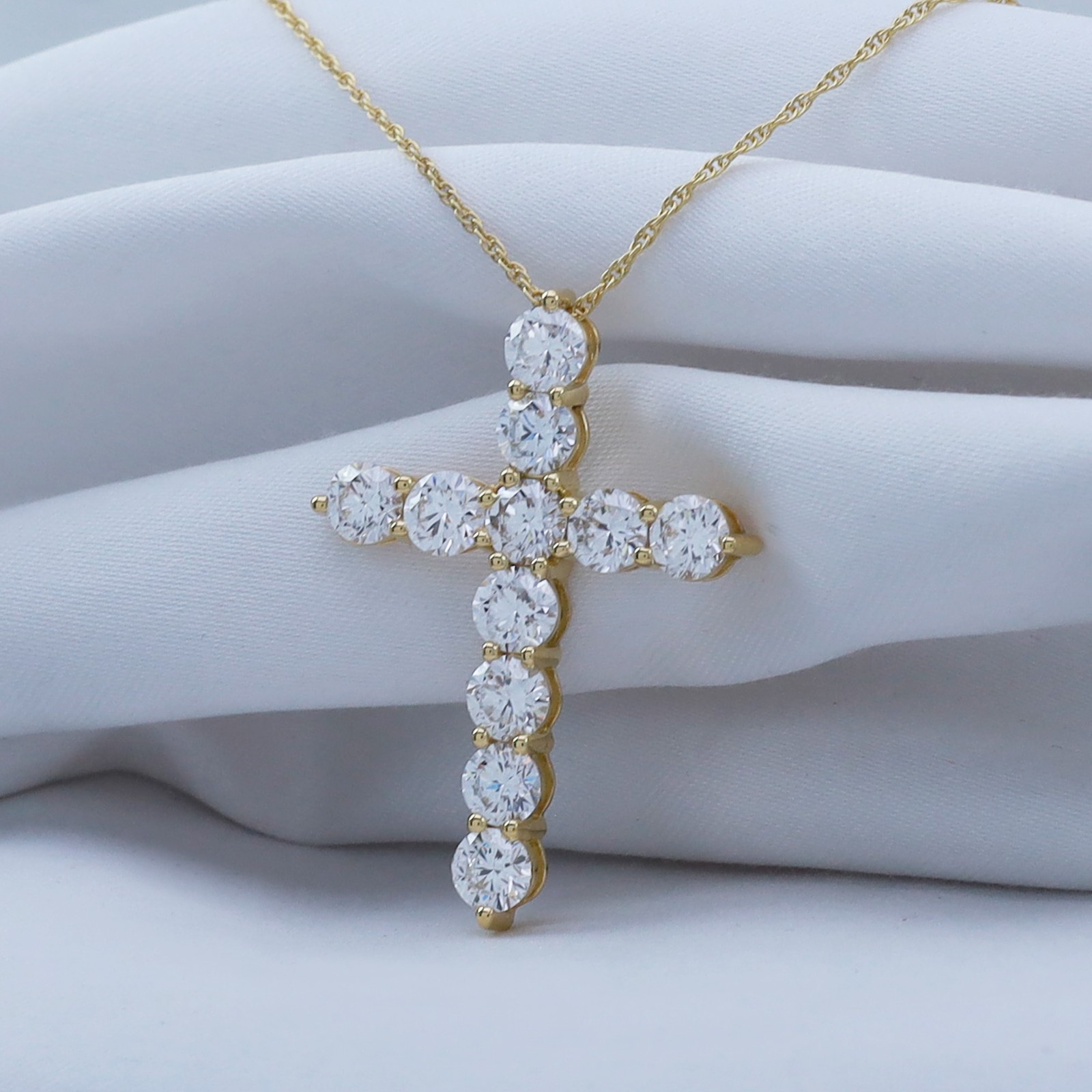 3.00 Ct TW Lab Grown Diamond Cross Women’s Necklace 14K Yellow Gold Clad