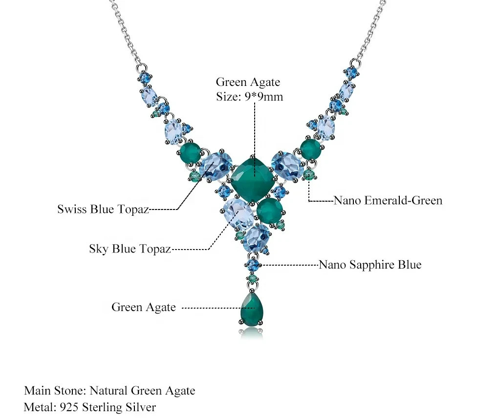 Green Agate Topaz Cascading Bridal Necklace Sterling Silver May BirthStone