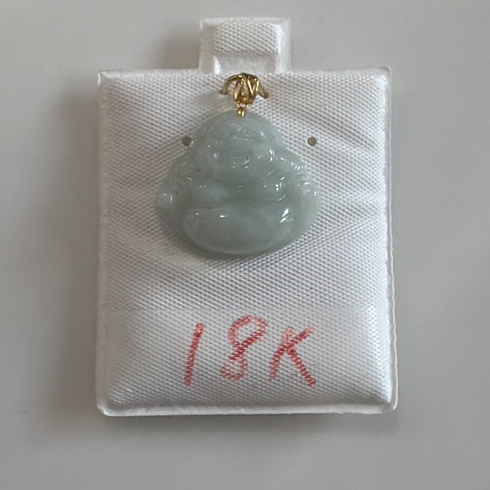 Light Green Laughing Buddha Jade Pendant (18k)