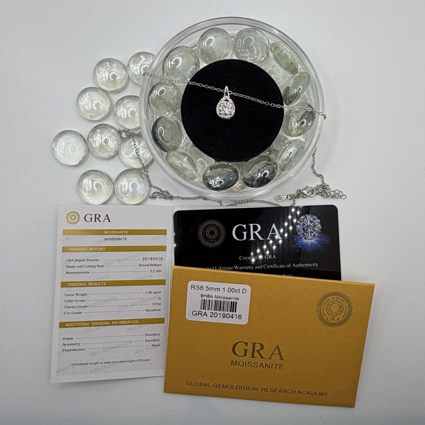 GRA 925 Silver 1.00ctw Moissanite Teardrop Halo Pendant Necklace w/Cert