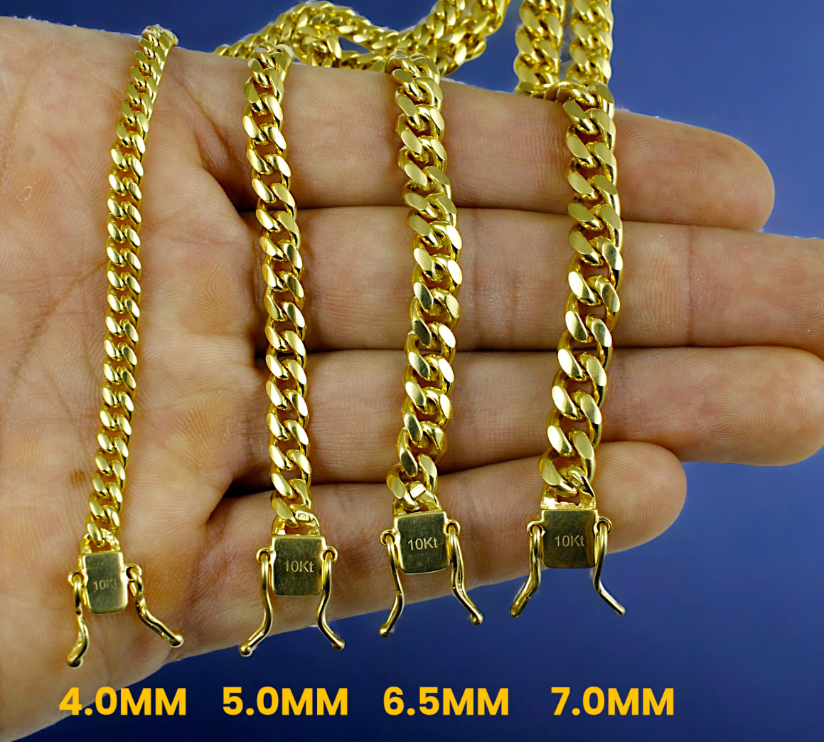 10K Yellow Gold SOLID Miami Cuban Link Necklace Bracelet Chain 2.5mm-11mm 7″-30″