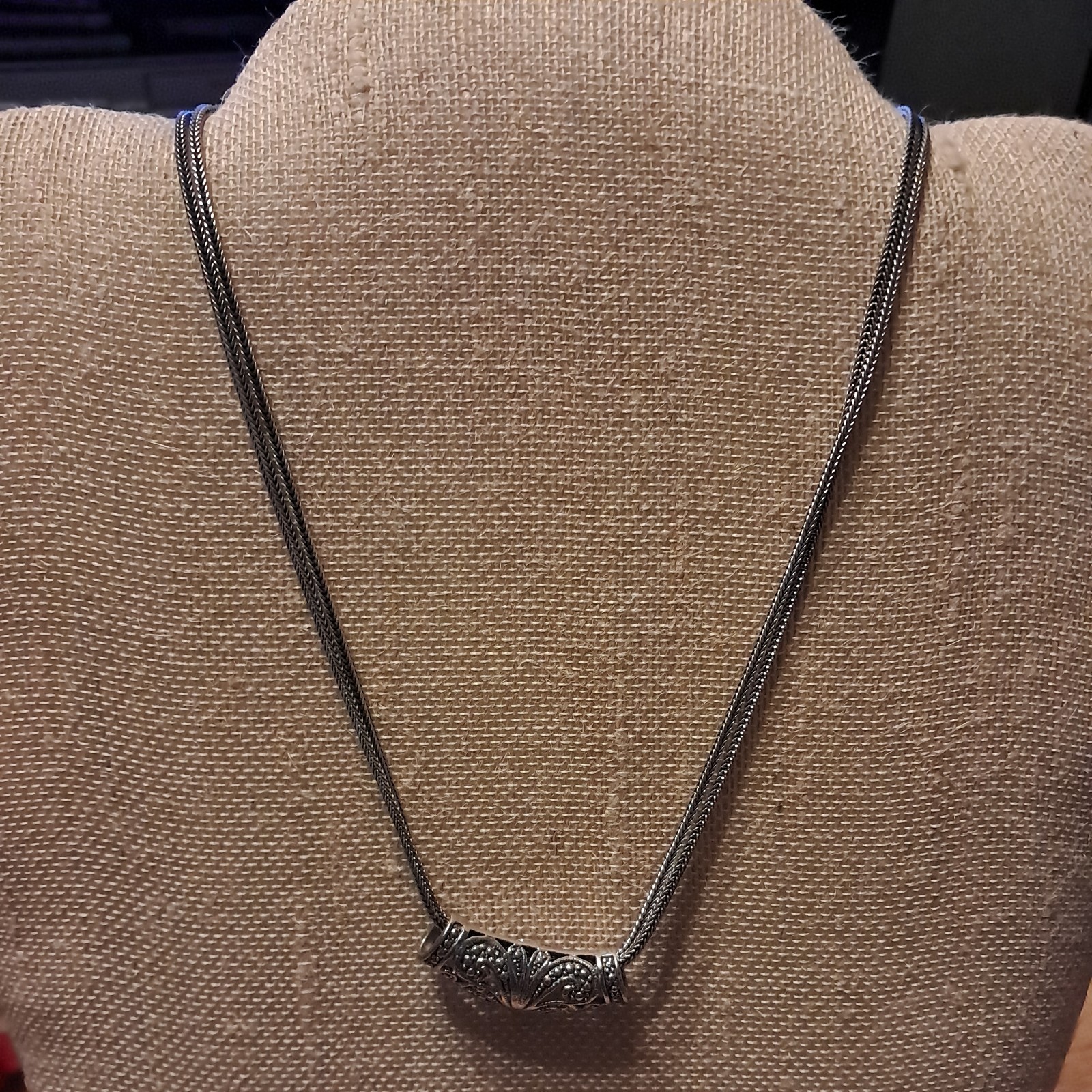 VTG CFJ Designer 925 Sterling Silver Slide Pendant w/ Double Foxtail Chain