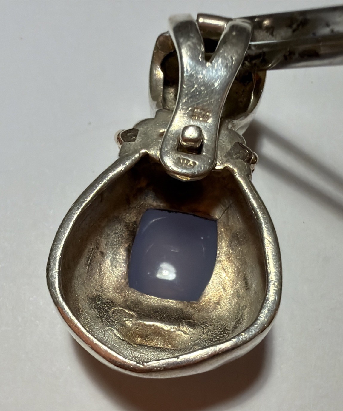 925 Sterling Silver 18K Gold Blue Chalcedony Hinged Enhancer Pendant Clip⁠