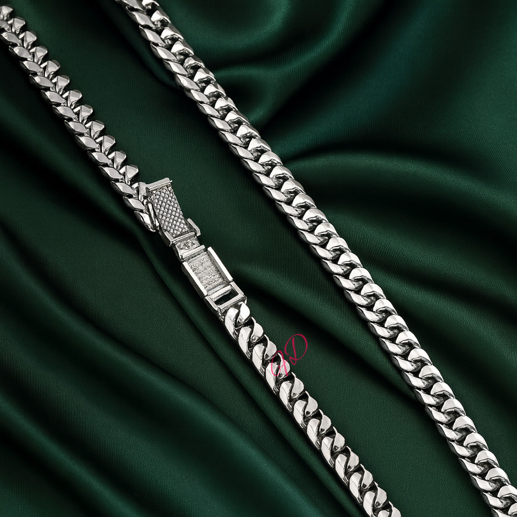 Width 6 MM 950 Platinum Mens Miami Cuban Chain Necklace Length 24 Inches