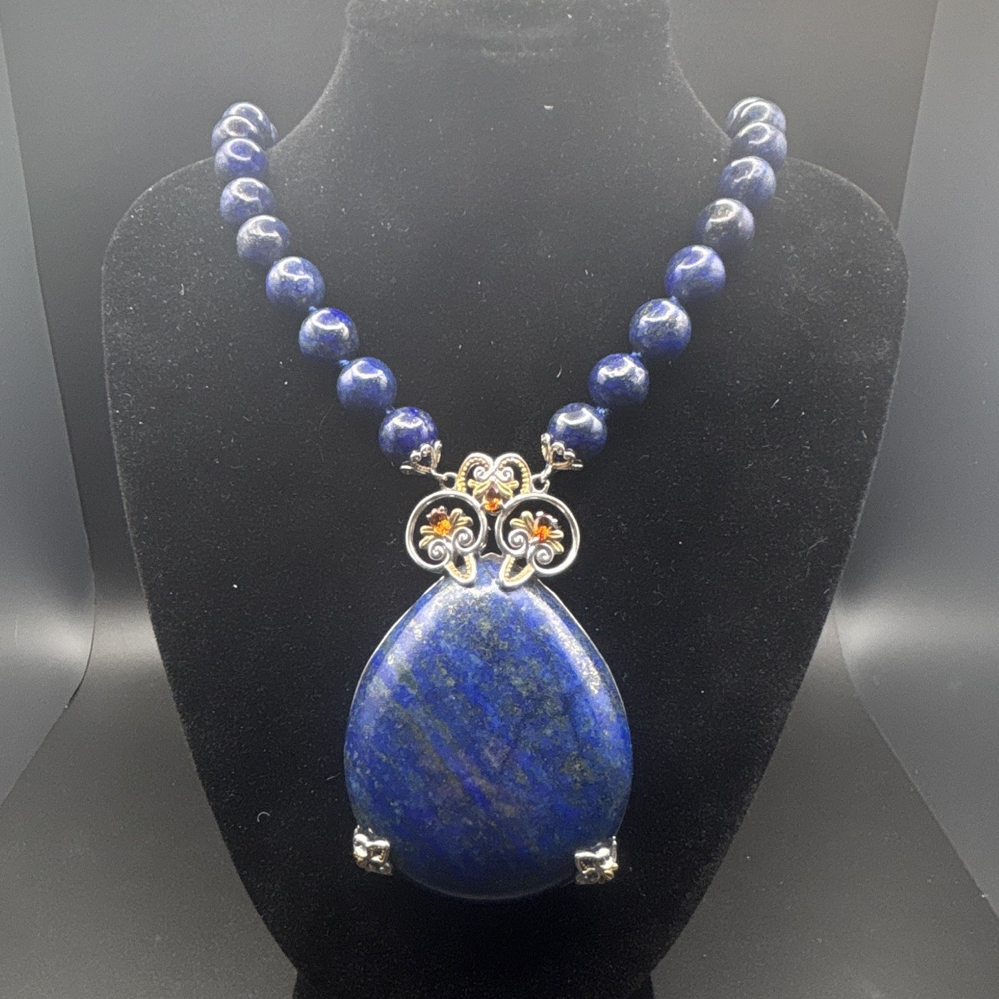 Nava Hope “NH 925” Sterling Silver Lapis Lazuli Teardrop Statement Necklace 129g