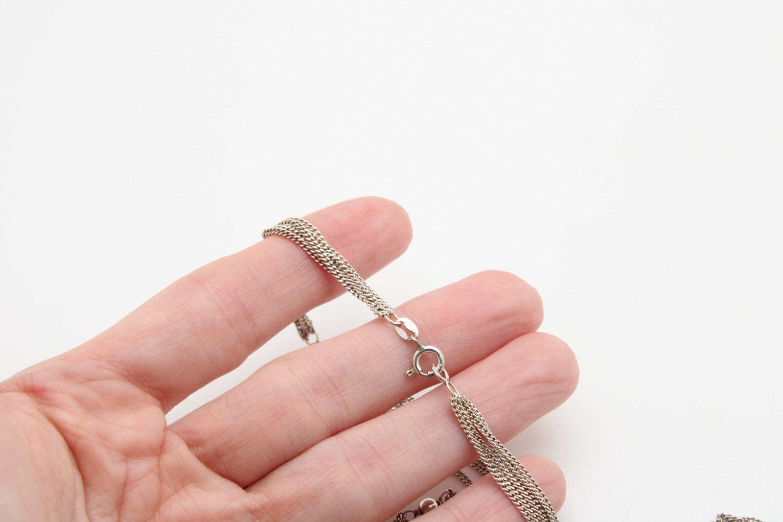 Vintage 925 Sterling Silver Italy Ball Bead Multi Curb Chain Station Necklace