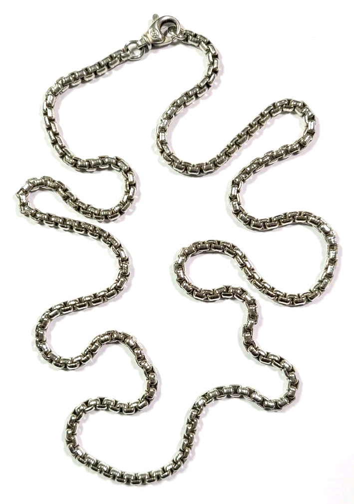 David Yurman Sterling Silver Round Box Link Chain Necklace 3mm 26 Inches