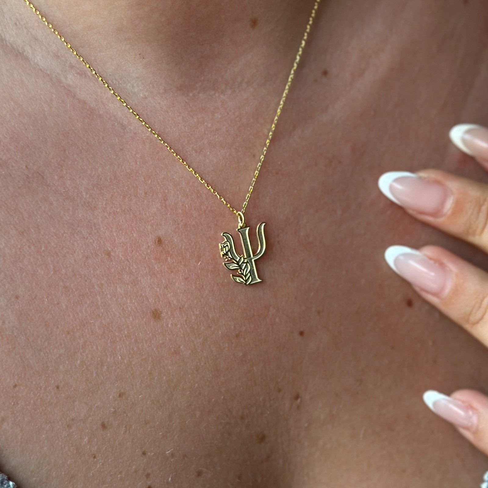 14k Gold Psychology Psi Flower Pendant Necklace 925 Sterling Silver Women Her