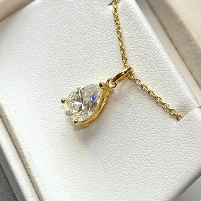 2CT Pear Cut Lab Created Diamond Solitaire Womens Pendant 14K Yellow Gold Plated