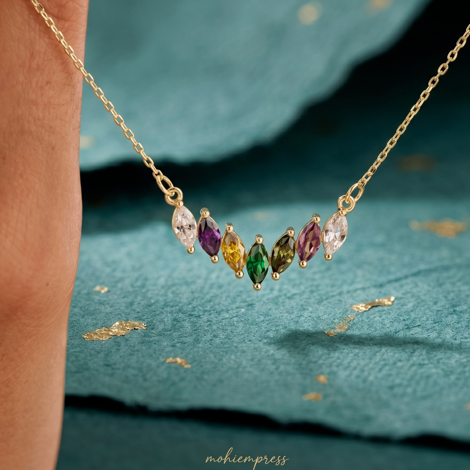 925 Sterling Silver Personalized Marquise Birthstone Necklace