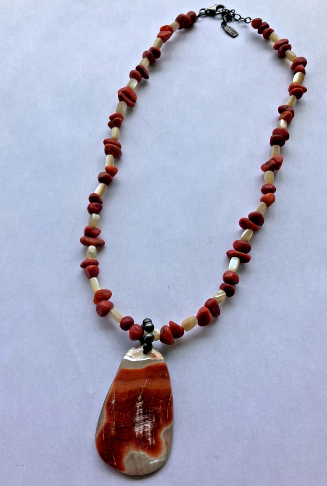 Unique Peyote Bird Sterling Silver 925 with Coral & Mother of Pearl Necklace