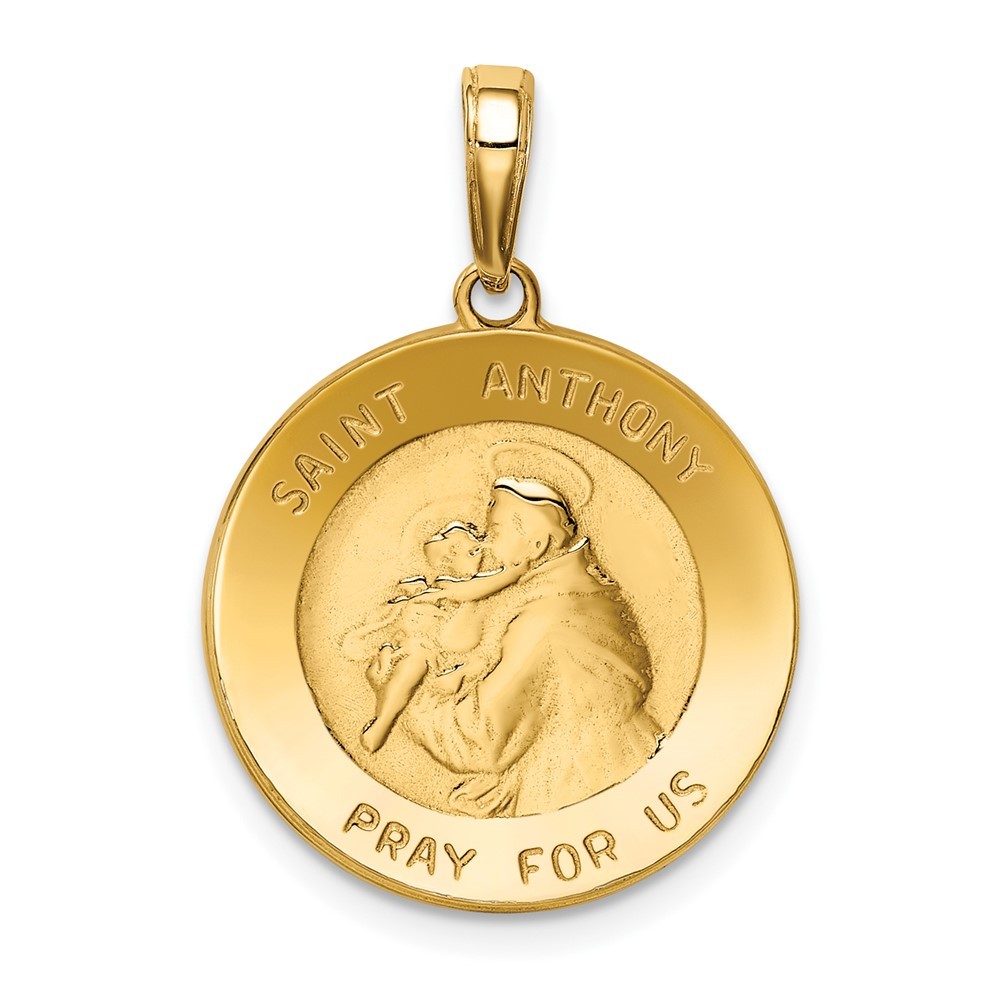 10k Yellow Gold Saint Anthony Round Medal Shape Charm Pendant l-27mm, W-18mm