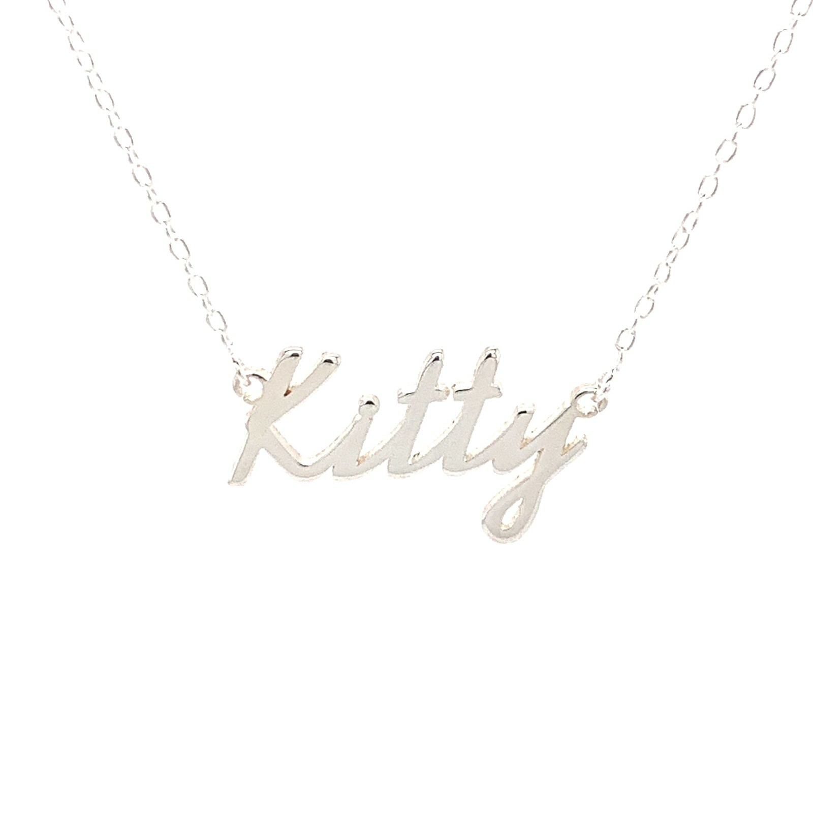 Kitty Name Plate Necklace Pendent Sterling Silver female Personalized Custom