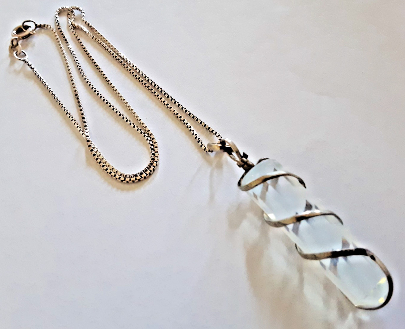 CLEAR QUARTZ CRYSTAL NECKLACE on .925 STERLING SILVER 16″ rope chain REAL STONE