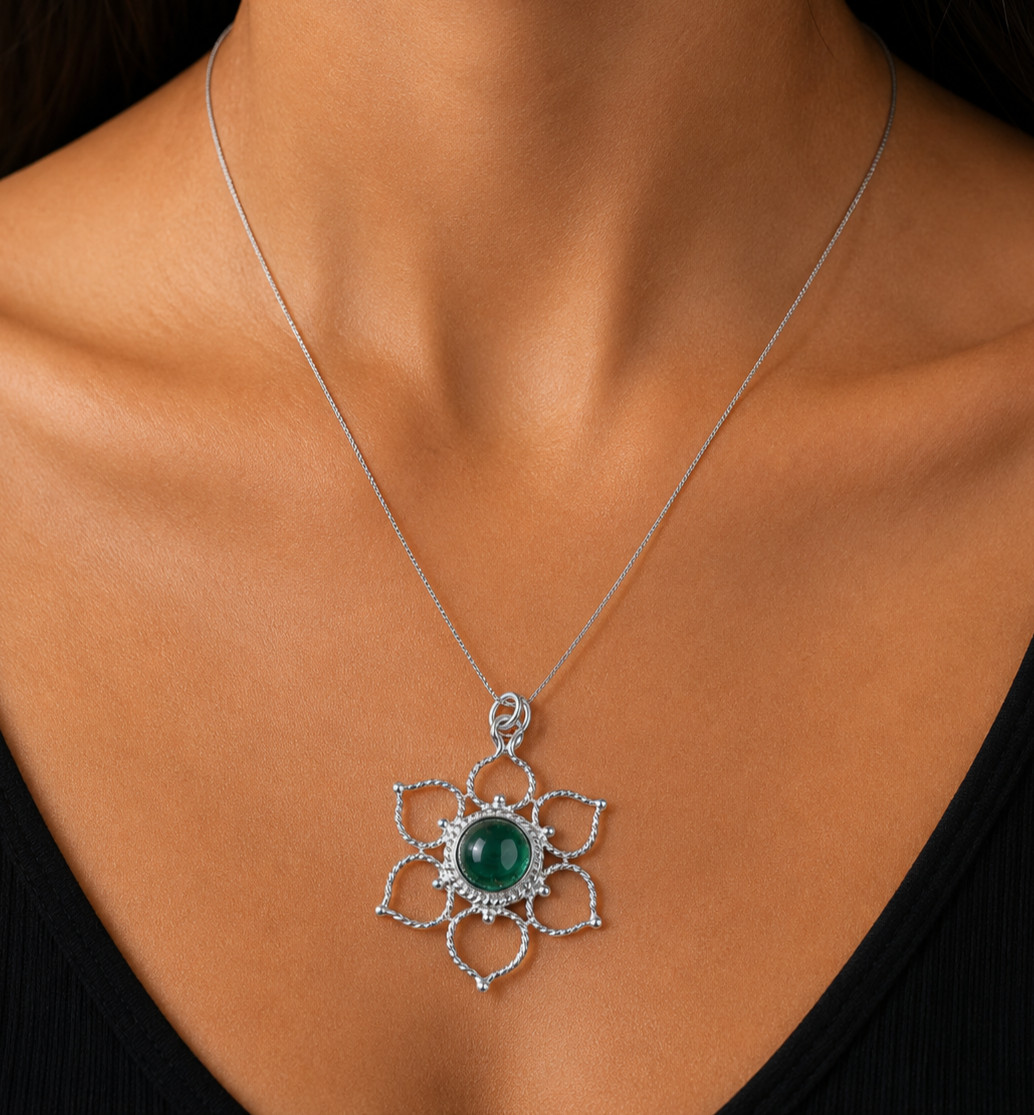 Malachite Gemstone Jewelry 925 Silver Handmade Pendant 1.44″For Anniversary Gift