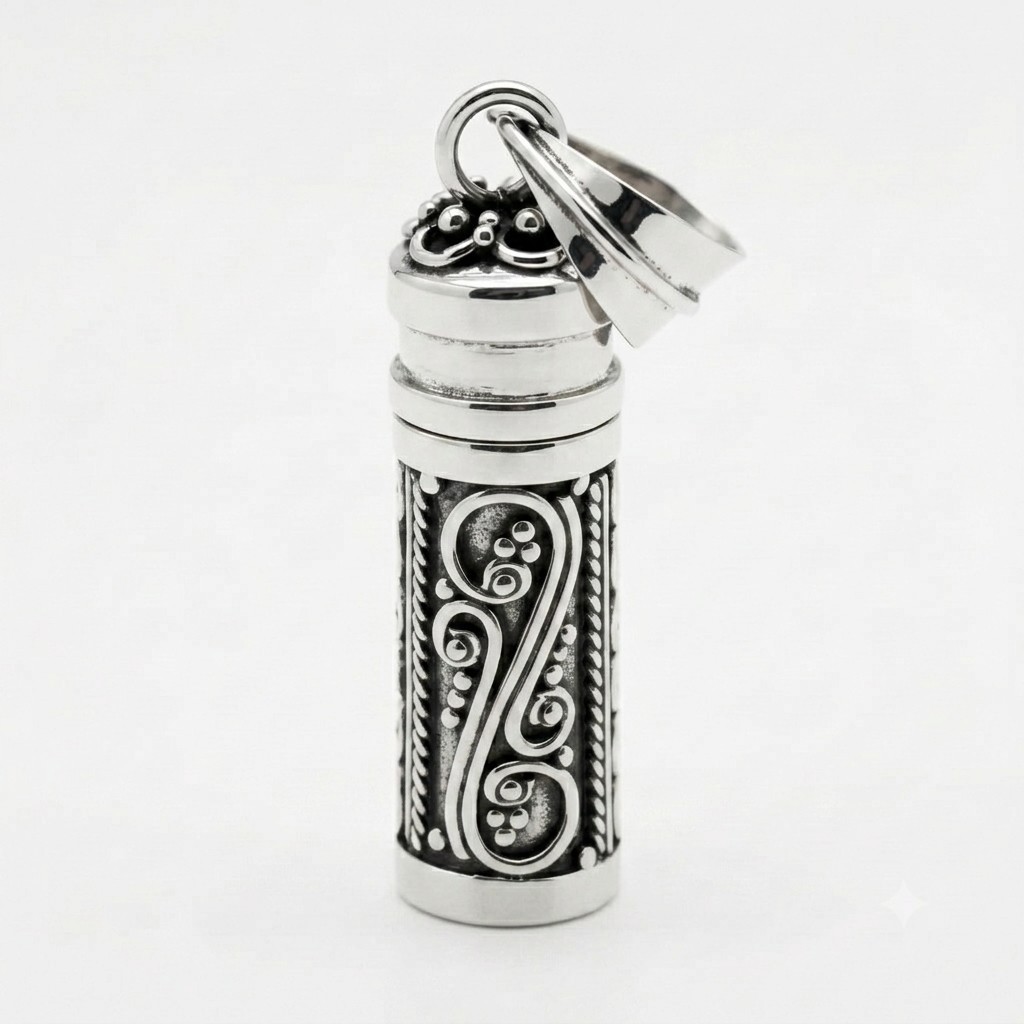 925 Sterling Silver Prayer Box Pendant 1″ Peridot Handcrafted Bali Locket
