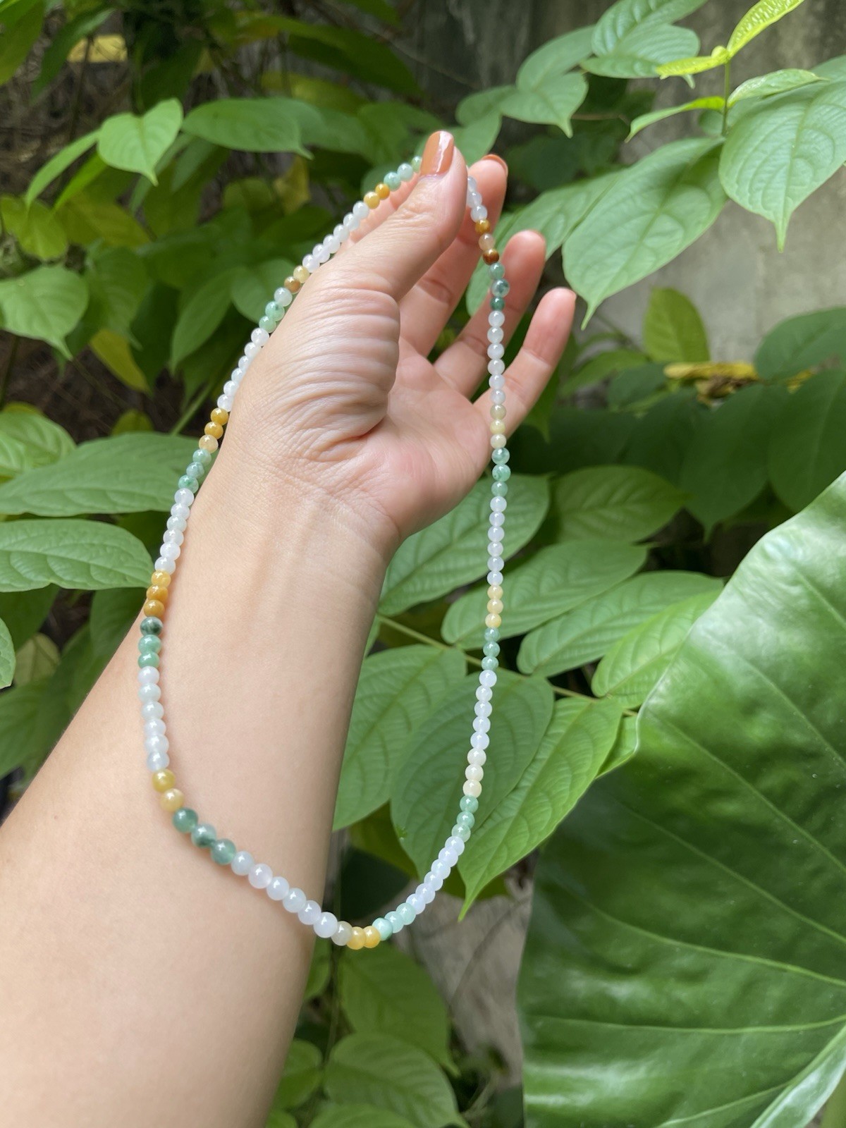 Natural Burmese Type A Jadeite Necklace 50cm Multicolor 4.5mm Beads