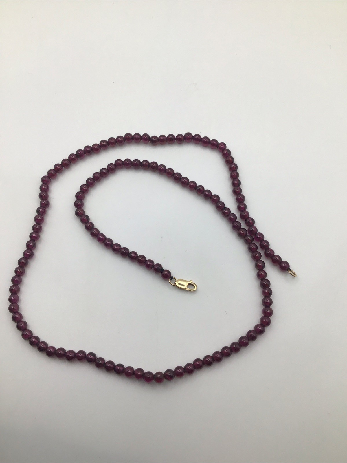 Garnet Beaded Necklace W/ 14k Yellow Gold Clasp 17.5” 3.5mm Beads