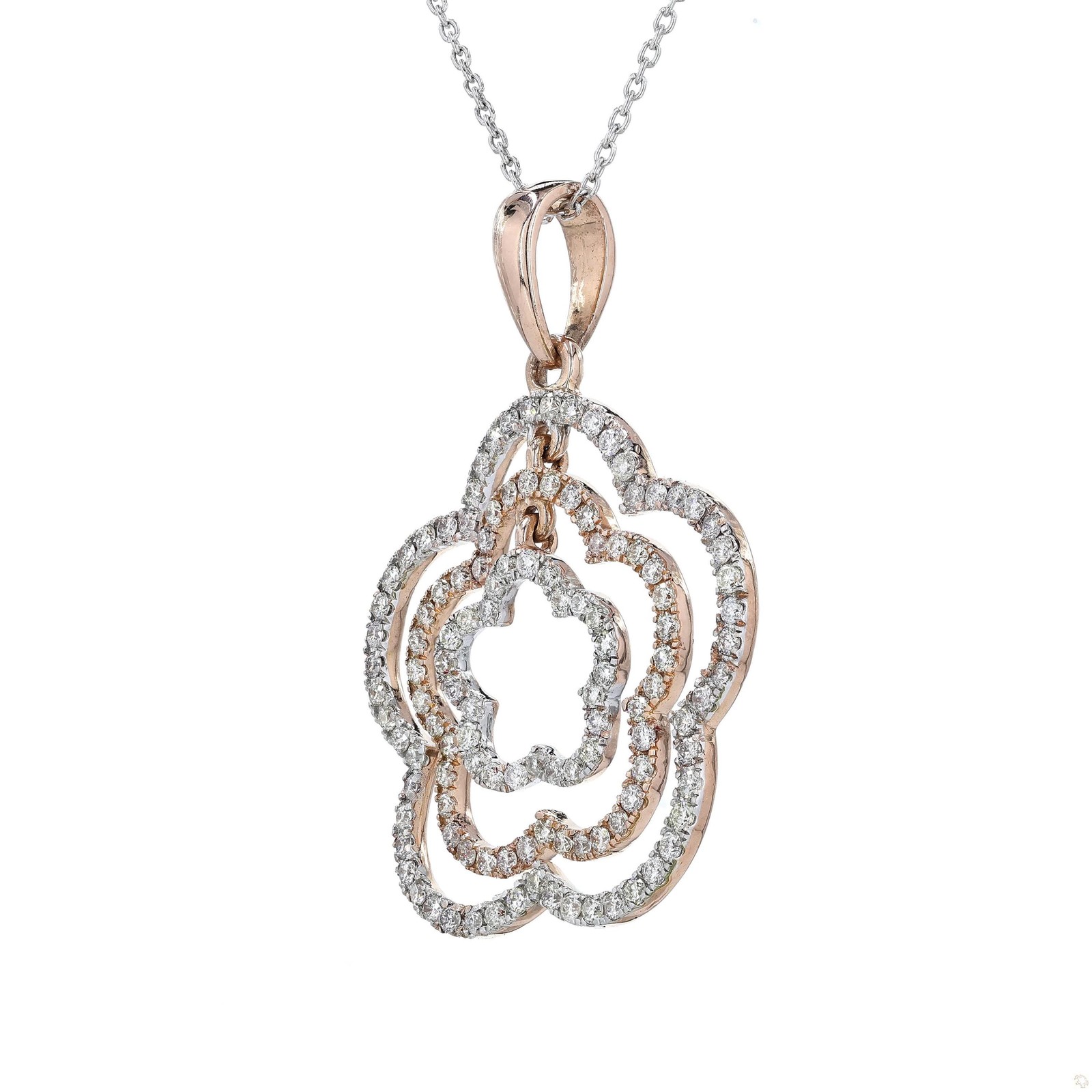 0.90 Natural Diamond Layered Floral Pendant 14K Gold Rose Gold Fine jewelry