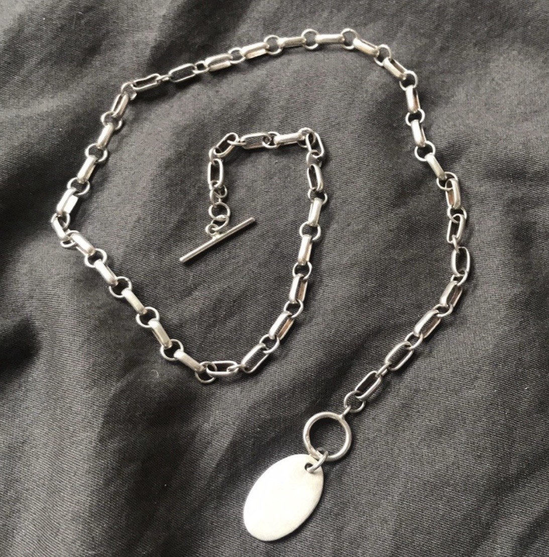Vintage Bocco Sterling Silver Signed 925 Oval Toggle Pendant Necklace Paperclip