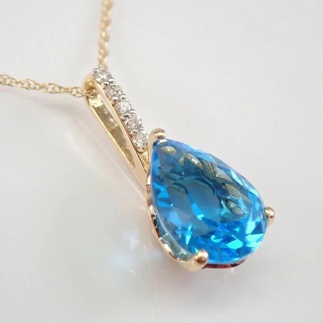 2.50Ct Pear Cut Lab-Created Blue Topaz Teardrop Pendant 14K Yellow Gold Plated