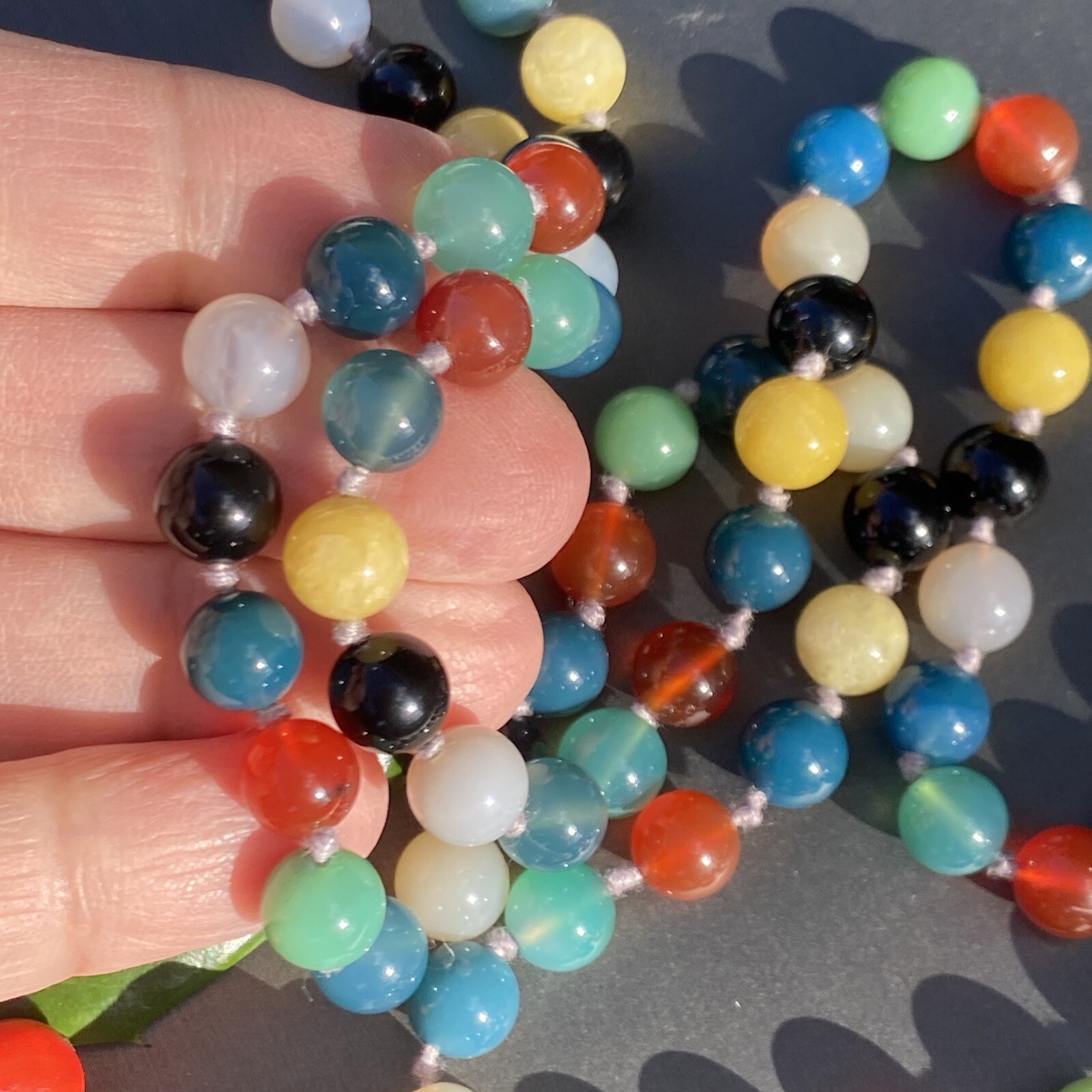 Multicolor Translucent & Opaque Jade Jadeite Bead Vintage Necklace Green White