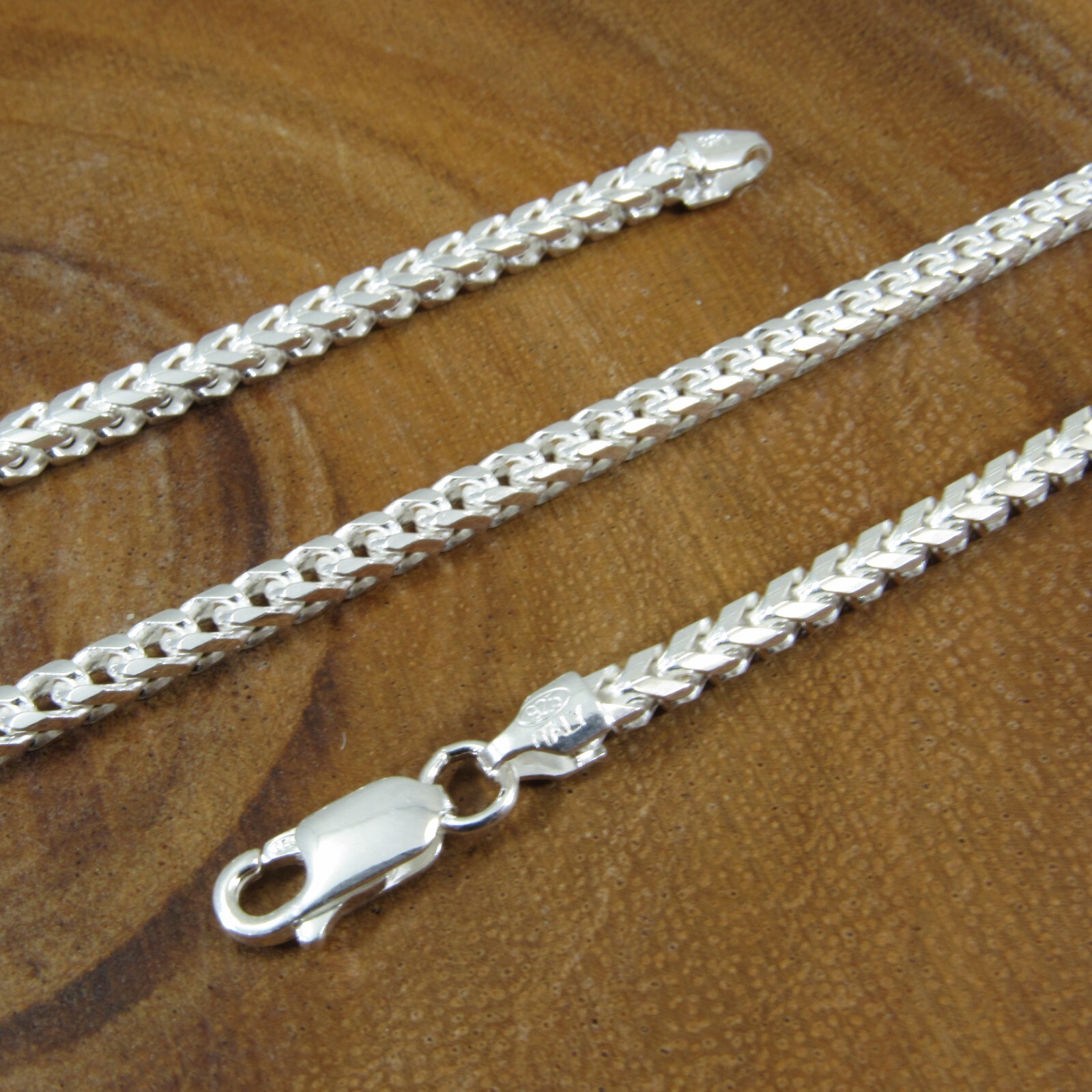 3MM Solid 925 Sterling Silver Mens Oval Diamond Cut Italian Franco Link Chain