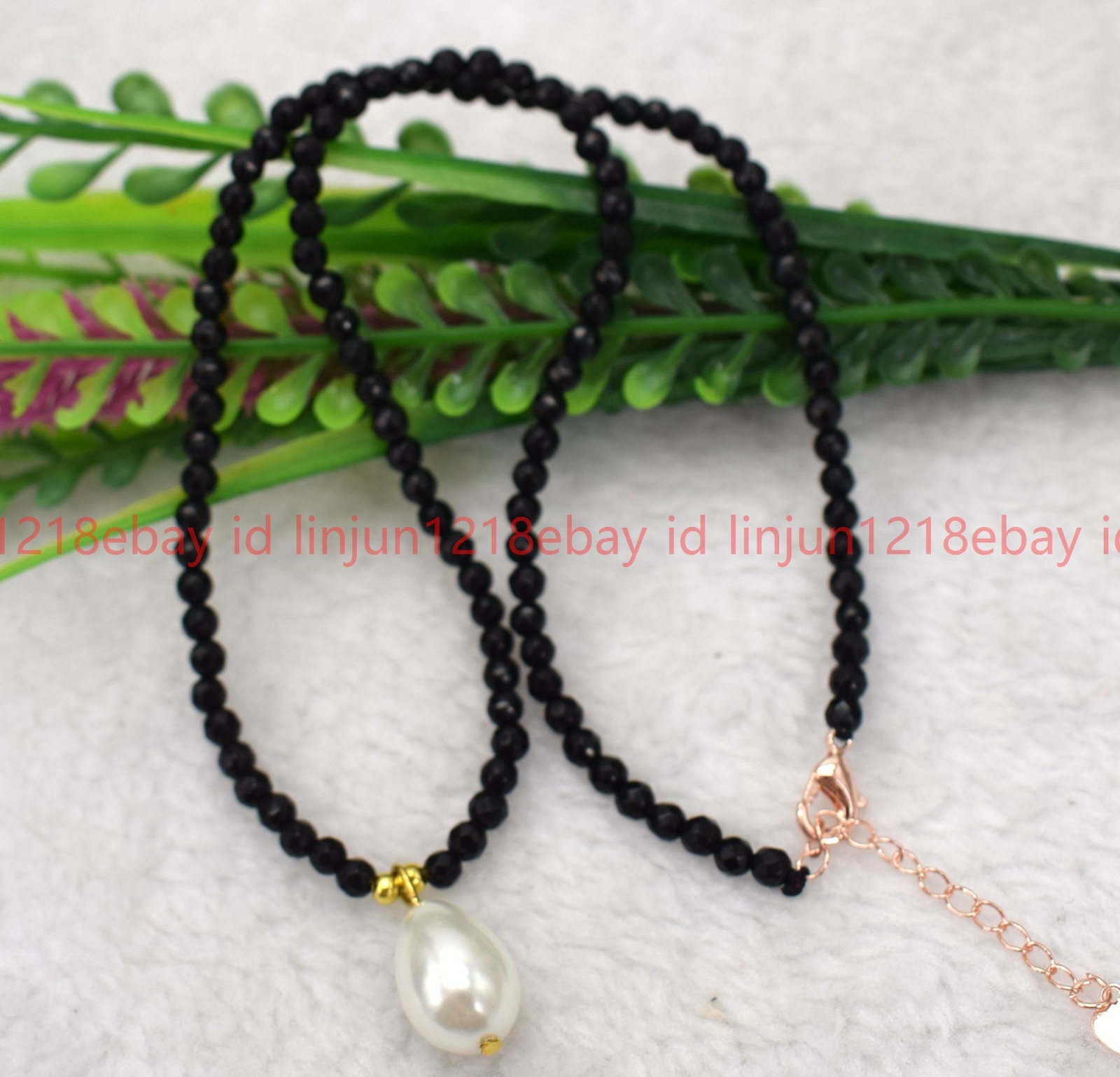 Faceted 4mm Black Agate Round Gems White Shell Pearl Pendant Necklace 16-28in