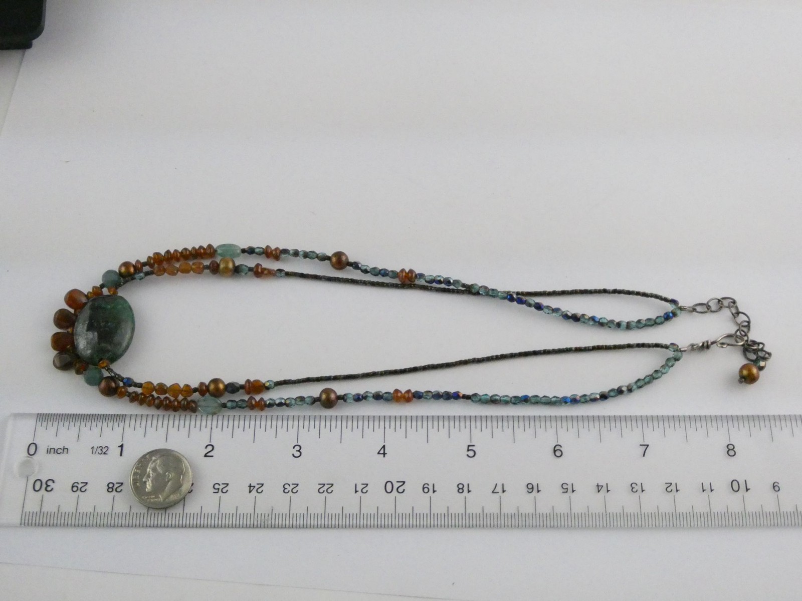 Sterling Silver Amber Chrysocolla Multi Gemstone Two Strand Necklace 17.5 In 19g