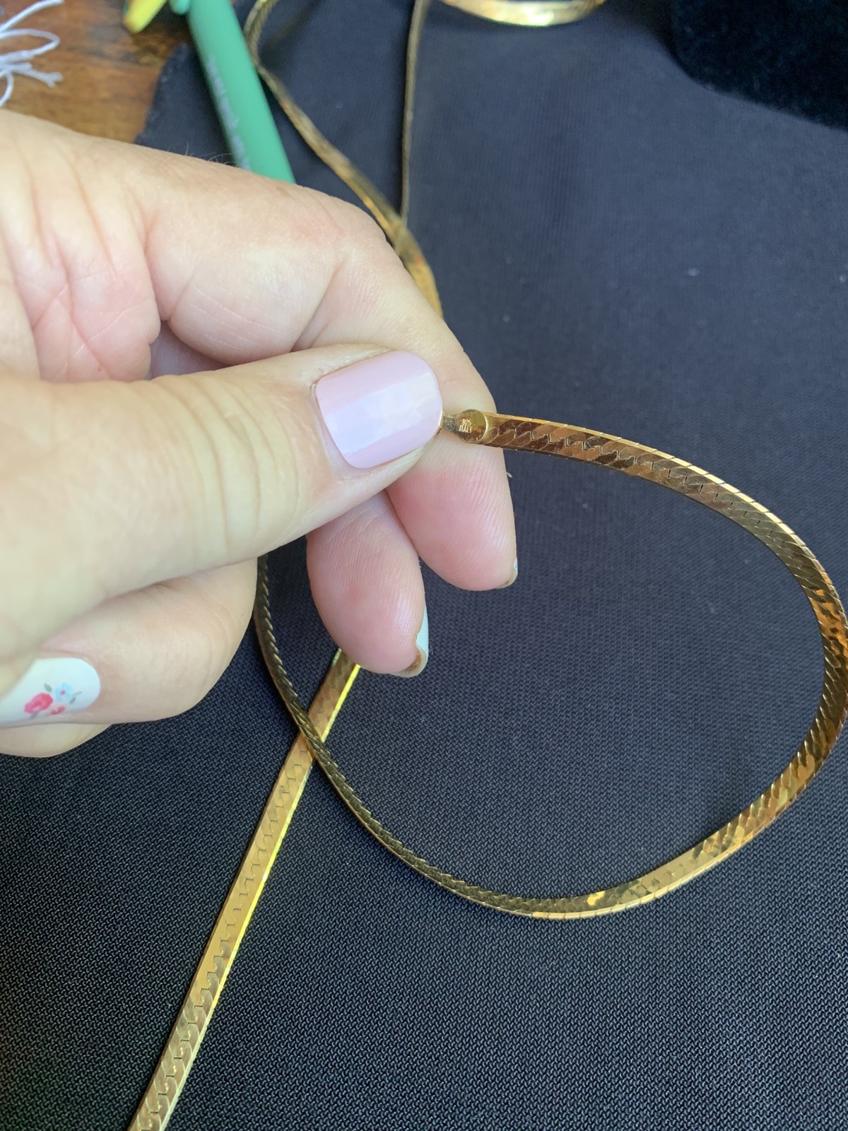 Gold over 925 Sterling Silver, 40”, 4mm, 20g LONG Flat Herringbone Chain Italy