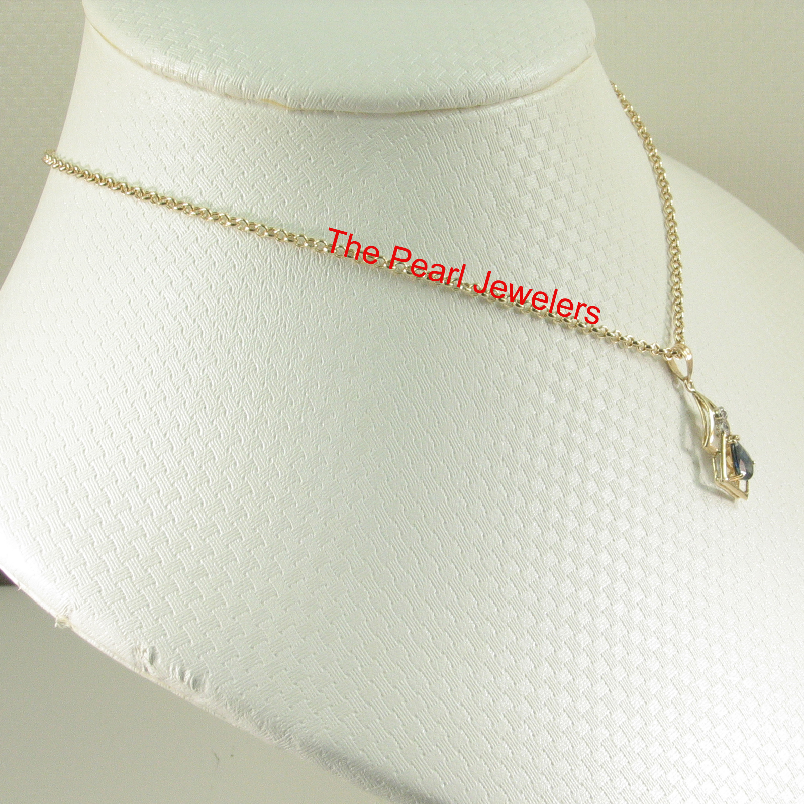 14k Yellow Solid Gold Genuine Diamond Pear Cut Natural Blue Sapphire Pendant TPJ