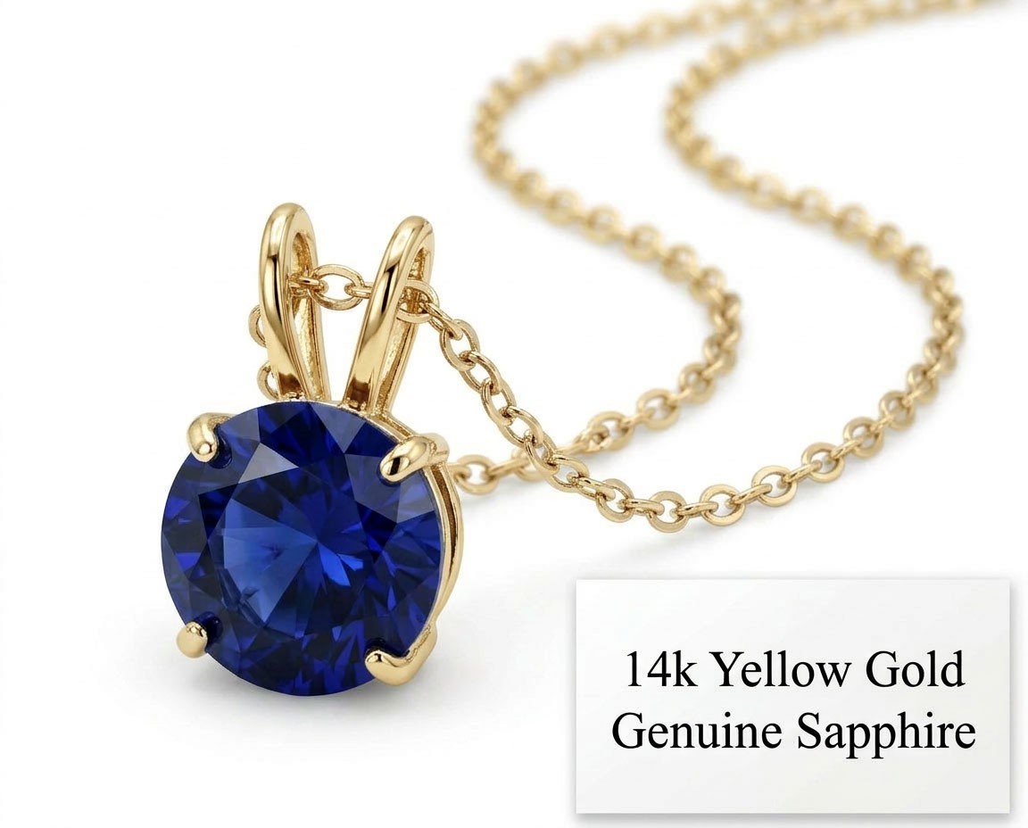 GENUINE 1.02 Cts BLUE SAPPHIRE PENDANT 14K GOLD Free Appraisal Service NWT