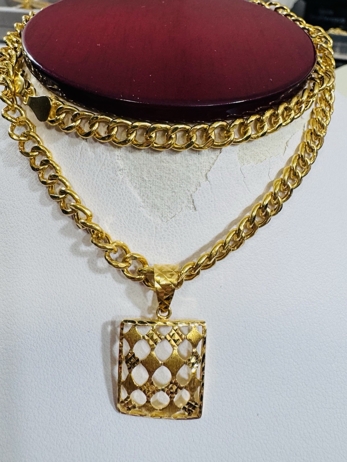 Saudi 22K 916 Real Fine Yellow Gold Rectangle Necklace 18.5”/18” Inch 5mm 14.1g