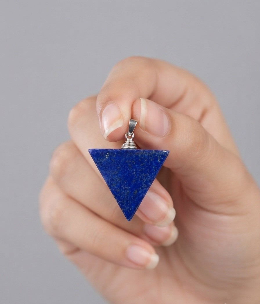 Natural Afghan Lapis Lazuli Triangle Pendant – Stainless Steel Bail Geometric